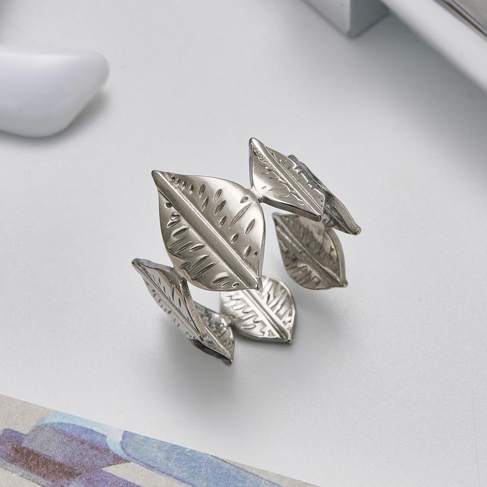 

Европейское Открытое Кольцо с Листом: Женские золотые и серебряные лепестки, титановая сталь, ретро-мода, ювелирные изделия