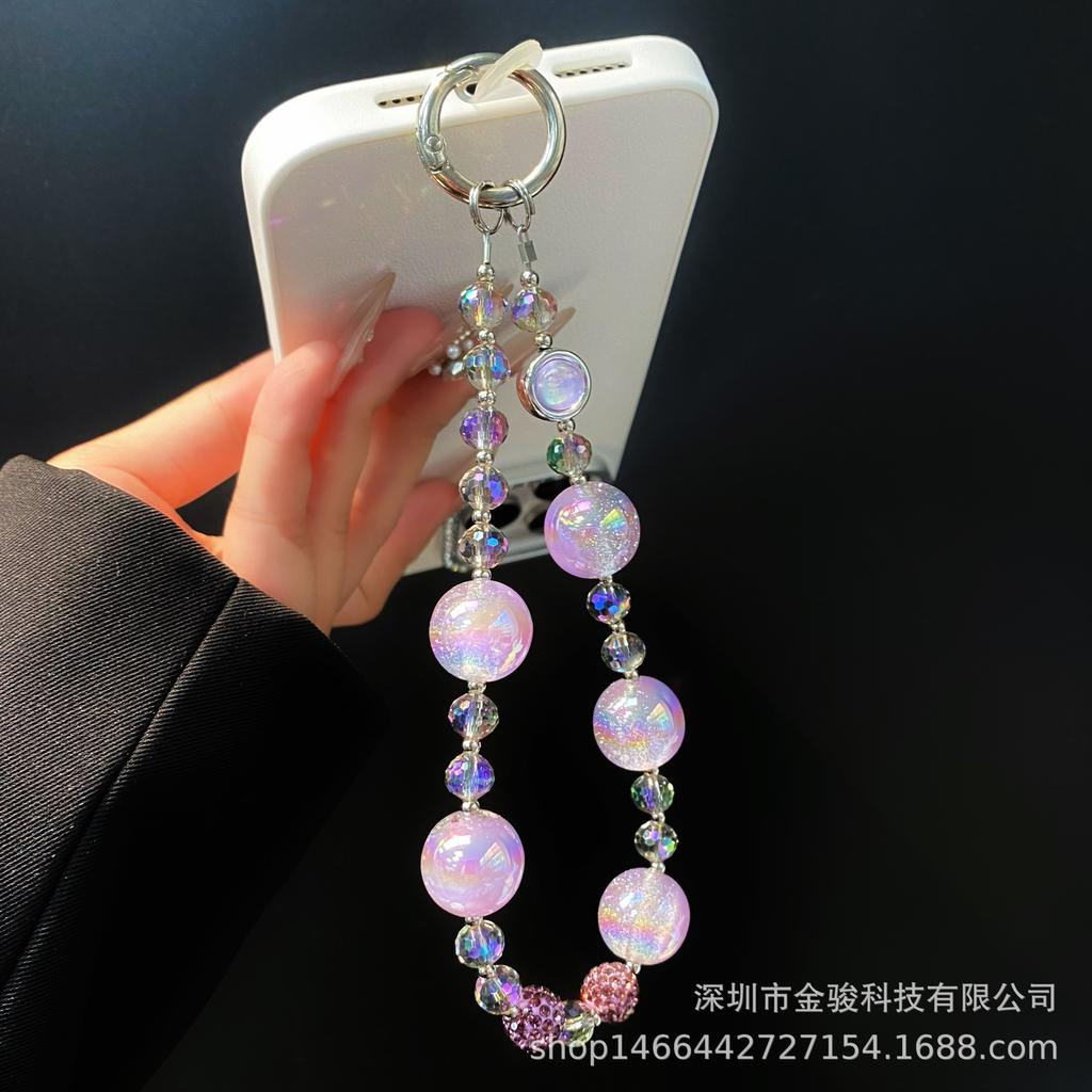 New Glitter Bead Phone Chain Disco Crystal Bead Phone Chain Korean Style Rhinestone Ball Phone Case Hanging Chain Short Wholesale