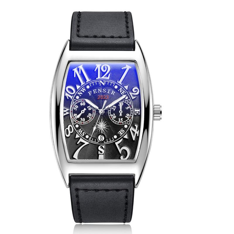 Fens Men s Barrel Plate Quartz Watch Digital Fashion Business Waterproof Luminous
