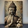 Vintage Buddha Statue Metal Wall Art    Rustic Iron Sign with Serene Ancient Stone Buddha Design Perfect for Home Office Ca