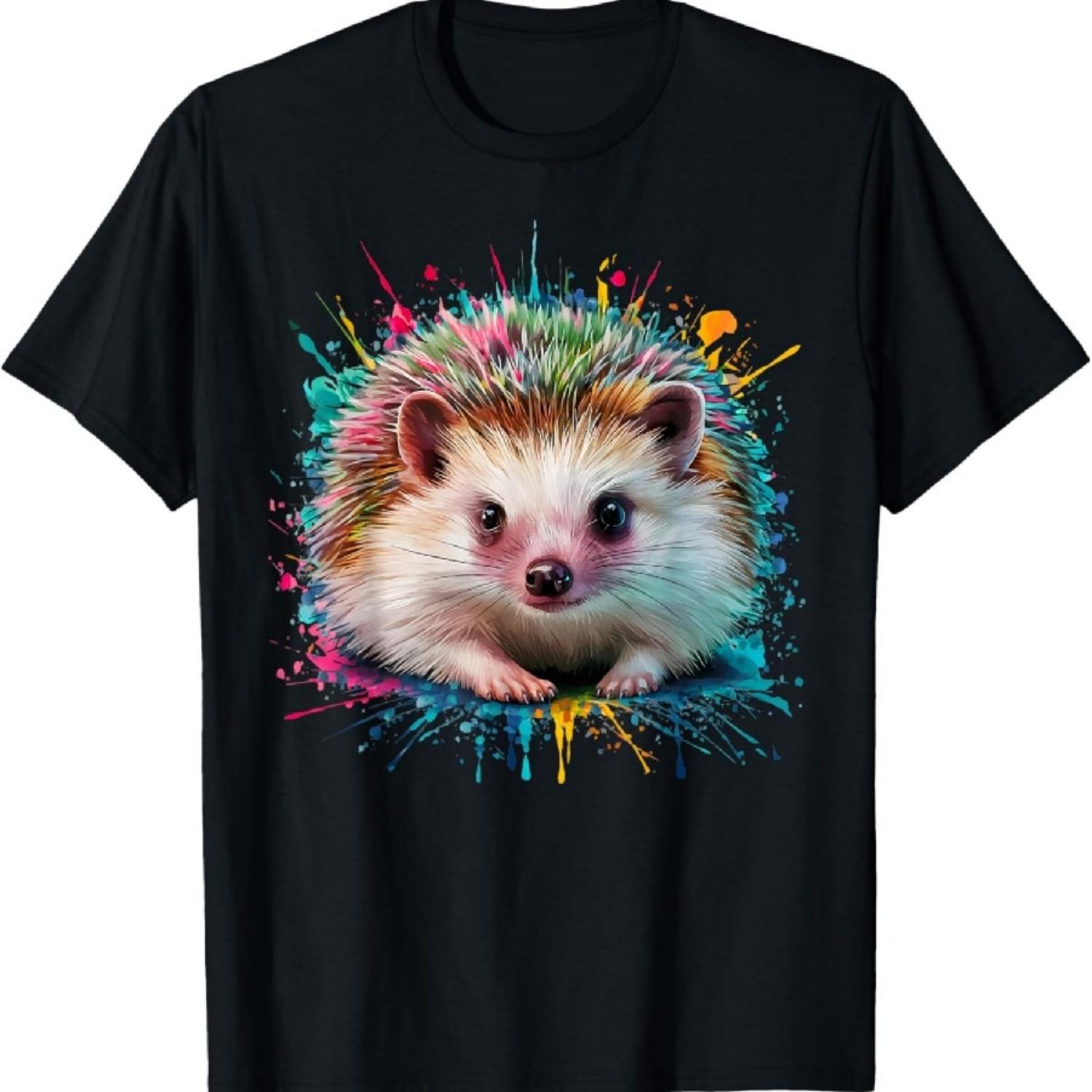 Ёж Мужская Женская Красочная Акварельная Футболка с Ежом S чёрный
