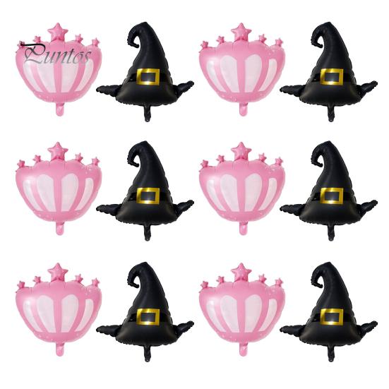 

12 шт. воздушных шаров для вечеринки ведьмы, черная шляпа ведьмы и розовая корона принцессы, набор воздушных шаров для декора вечеринки на Хэллоуин, день рождения, свадьбу 12pcs