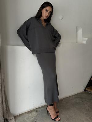 Winter New Knit Set Fashion Simple V-Neck Sweater Skirt Two-Piece Outfit for Women