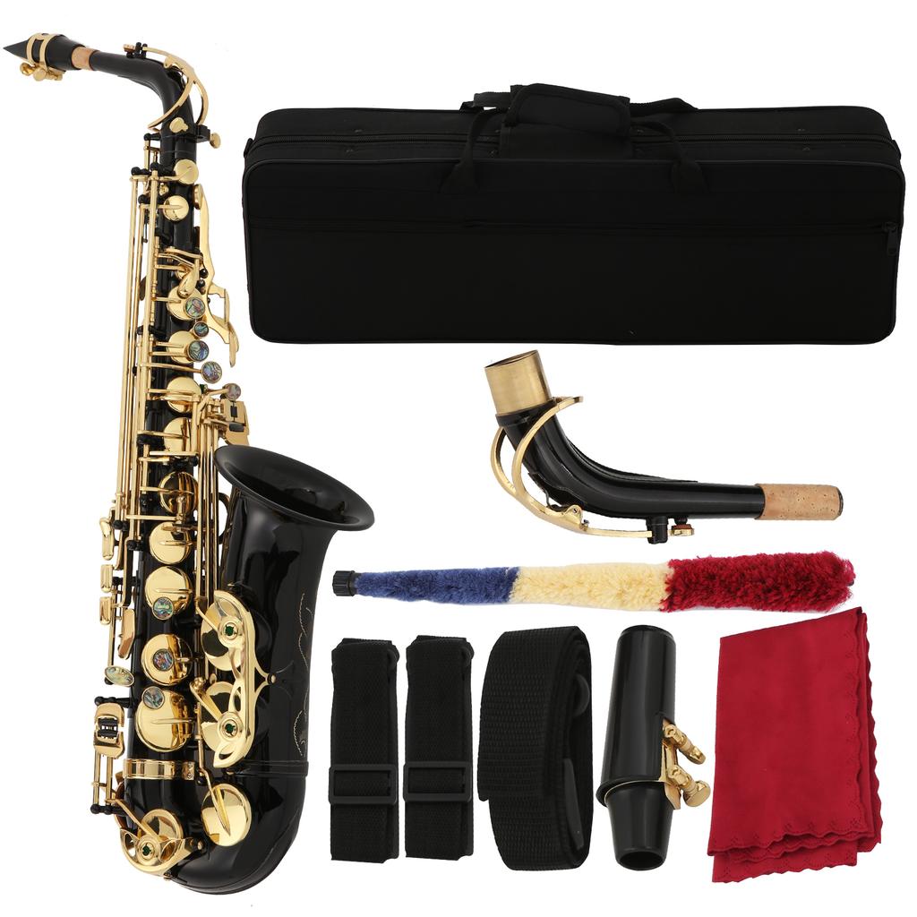 Saxophone Eb Alto Brass Carved Professional Orchestral Instrument with Maintenance ToolsBlack