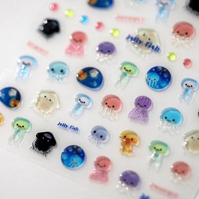 Mini Cute 3D Jelly Jellyfish Stickers Girl Nails Beautify Relief Decals Mobile Phone Case Bluetooth Earphone Case DIY Decoration