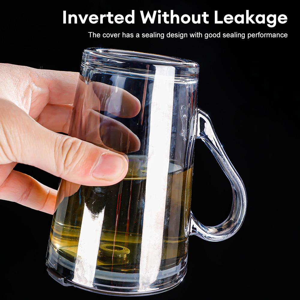 450 ml Strohhalm-Kaffeetasse aus Glas mit Deckel und Griff, Trinkbecher, transparenter Fruchtsaftbecher, Isolierglas für Büro und Zuhause