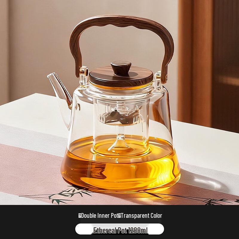 ZISIZ Thickened Glass Boiling Tea Pot with Bail Handle