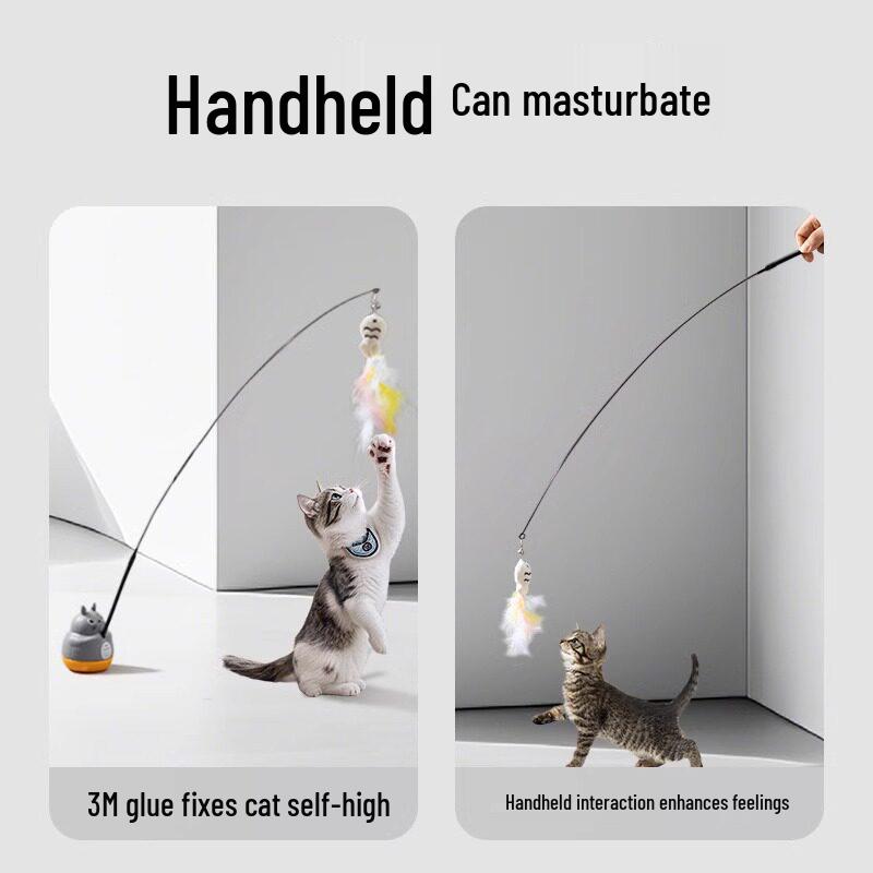Katzen-Teaser-Zauberstab: Haustierspielzeug mit langem Griff und energiespendender Klingel zur Selbstunterhaltung und gegen Langeweile
