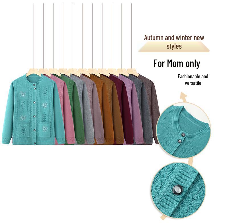 Women's Spring & Autumn Knit Cardigan for Middle-Aged & Elderly