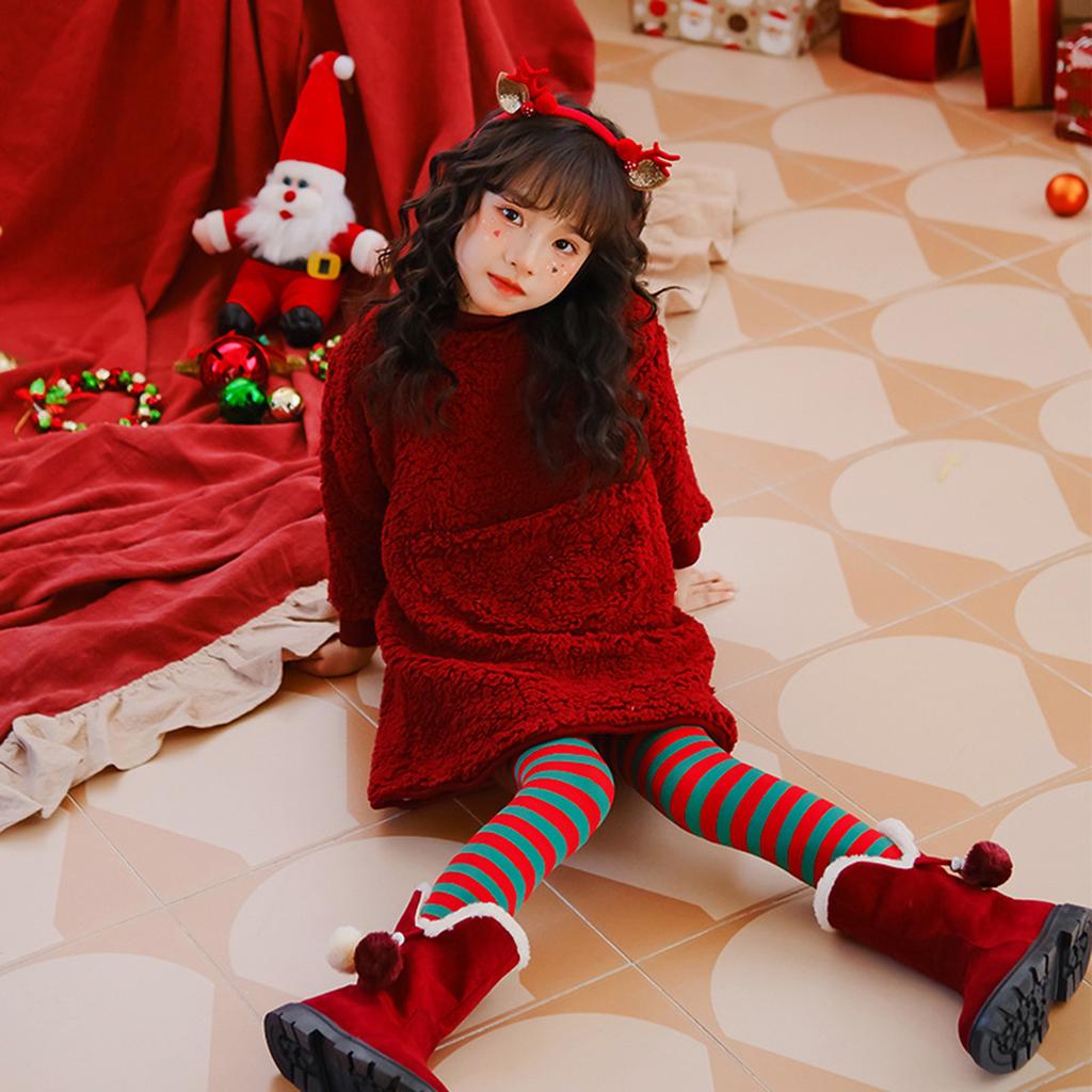 Girls' Fashion Solid-Colour Pullover Casual Red Christmas Outfit Children's Thickened Loose-Fit Long-Sleeved Sweatshirt Dress