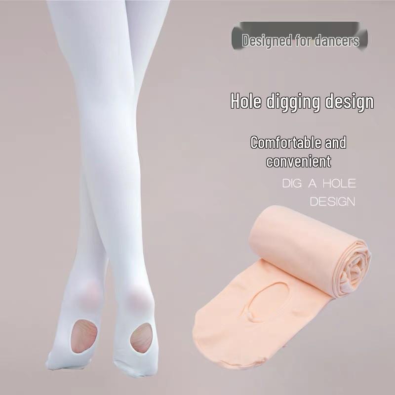 Girls' Thin Dance Practice Socks - White, Breathable, Removable Velvet Holed Stockings