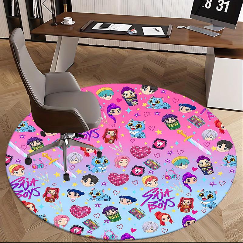 1pc Anime Cartoon Design Round Carpet Office Chair Mat, NonSlip Rug for Home Decor, Seasonal Gift, Suitable for Office, Living Room