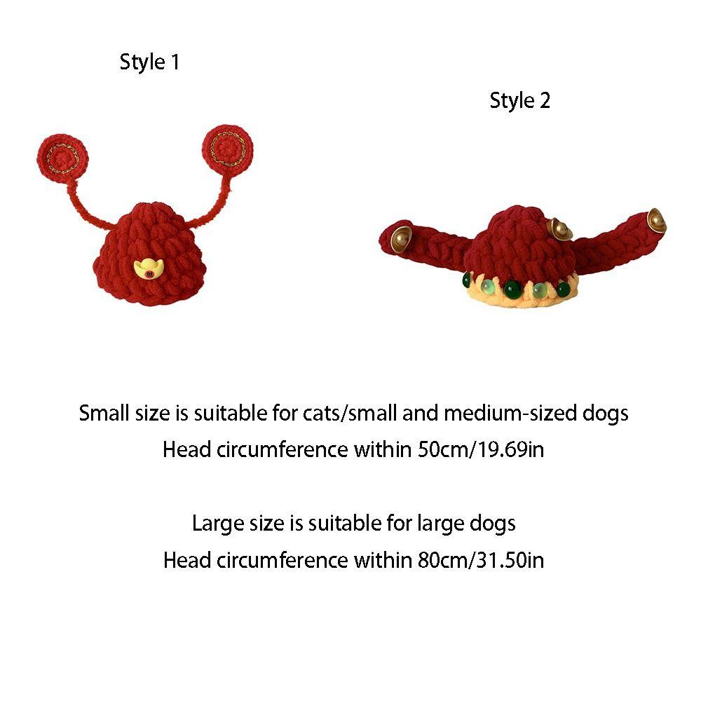 Chinese Style Fortune Cat Headwear Hand-crocheted Warm Pet Beret Blessing Traditional Pet Knitted Hat For Small Dogs Cats