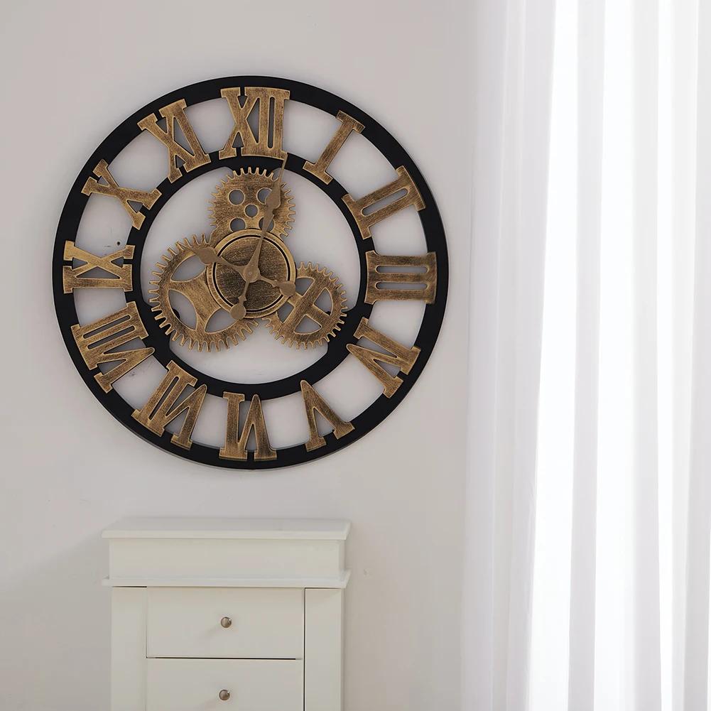 3D Retro Gear Wall Clock Silent Large Living Room Wall Clock Home Decoration Industrial Style Clock