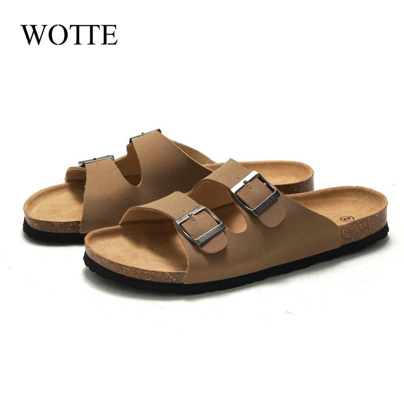 Mode Neue Herren Kork Pantoletten Unisex Sommer Pantoletten Herren Clogs Damen Weiche Kork Zwei Schnallen Strand Slides Outdoor Schuhe Für Herren 44 45