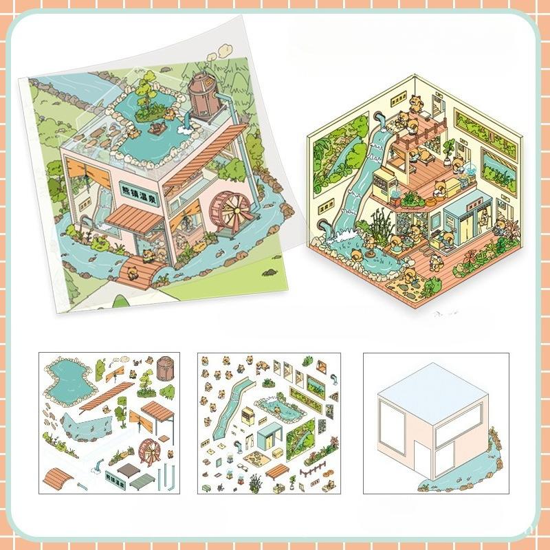 Cartoon Miniature Scene 3D Stickers Retro DIY  PET Landscape Stickers Decompression Korean Stationery Scrapbooking Posters