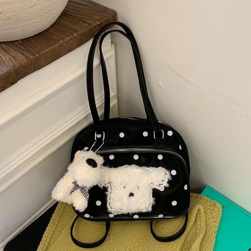Korean version of cute polka dot shoulder bag women's 2025 new fashion cartoon puppy backpack large-capacity commuter bag