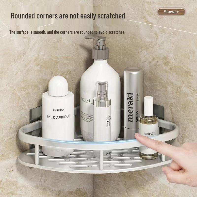 Punch-Free Aluminum Corner Bathroom Storage Rack