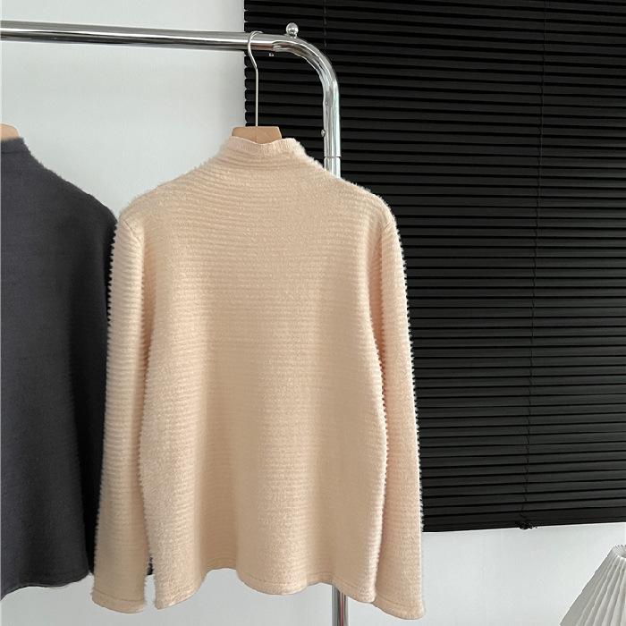 Mink Velvet Lace Flocked Slim Fit High Collar Women's Top - 2022 Winter Style