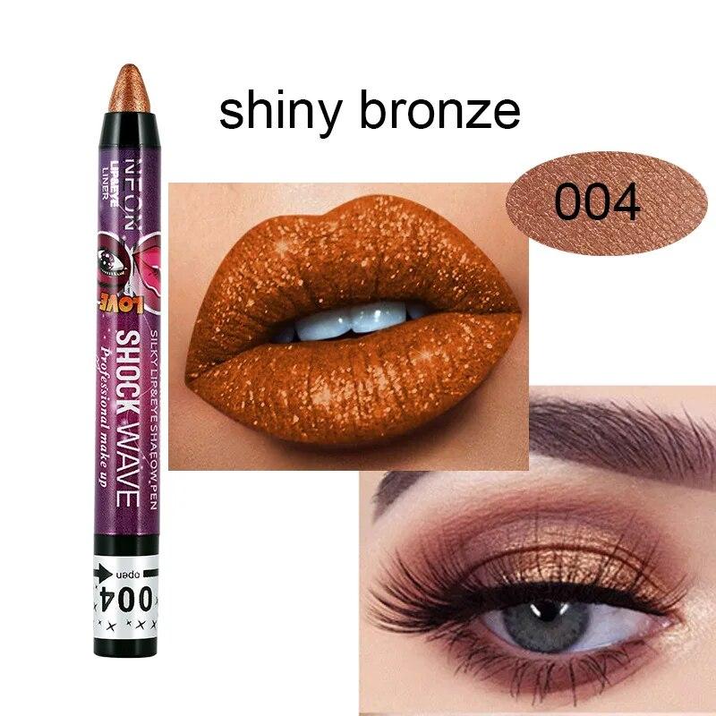 2 în 1 fard de pleoape Ruj Pen Impermeabil Nu se murdărește Fard de ochi Stick Machiaj pentru buze Pen Glitter Shimmer Pen pentru fard de ochi de lungă durată