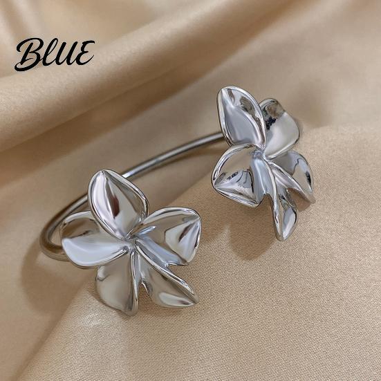 Women Adjustable Alloy Bracelet Flower Cuff Bracelets for Double Open