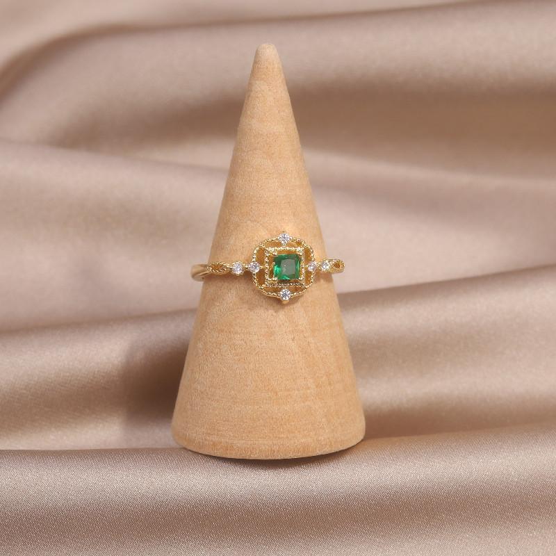 Design Fashion Jewelry 14K Real Gold Plating Simple Emerald Square Zircon Ring Elegant Women's Daily Work Accessories