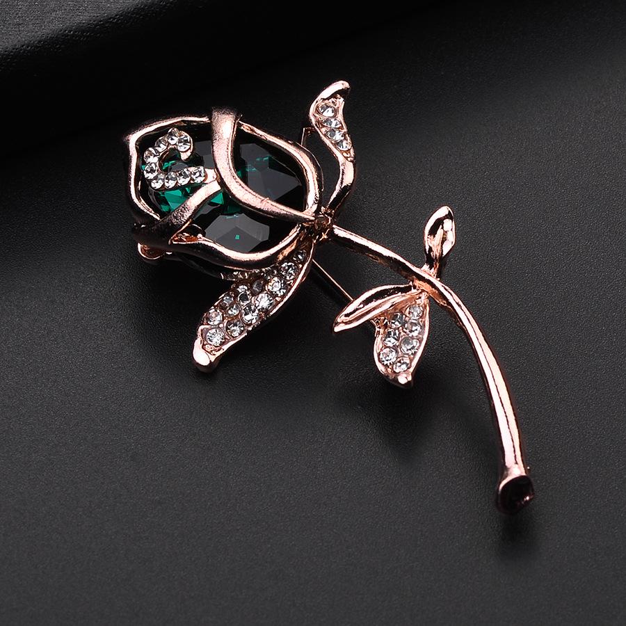 European-American Rhinestone Crystal Rose Flower Brooch