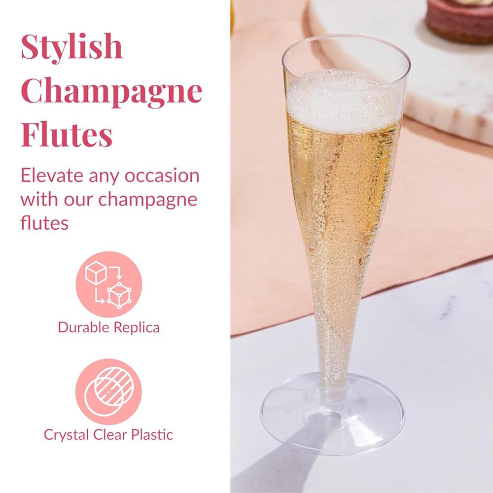 Clear Plastic Champagne Glasses Disposable Champagne Flutes for Parties, Weddings, and Toasting - Elegant and Durable 4.5oz