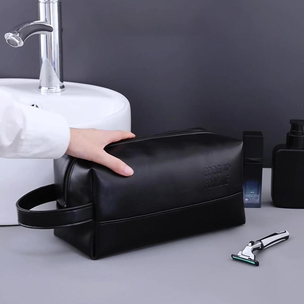 Men Leather Travel Business Shaving Cosmetic Bag Portable Toiletry Bag Large Capacity Organizer Handheld Toiletry Kits