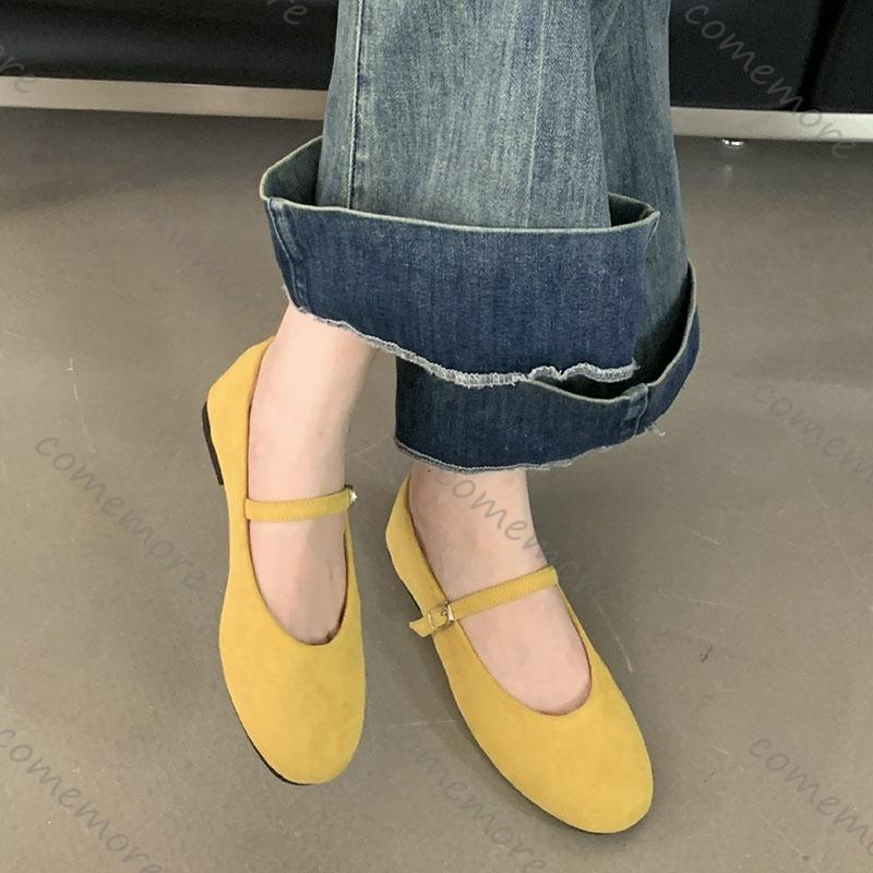 Fashion Comemore Spring New Women Flats Round Toe Shallow Slip On Ladies Casual Ballet Shoes Soft Suede Leather Eelgant Dress Shoes