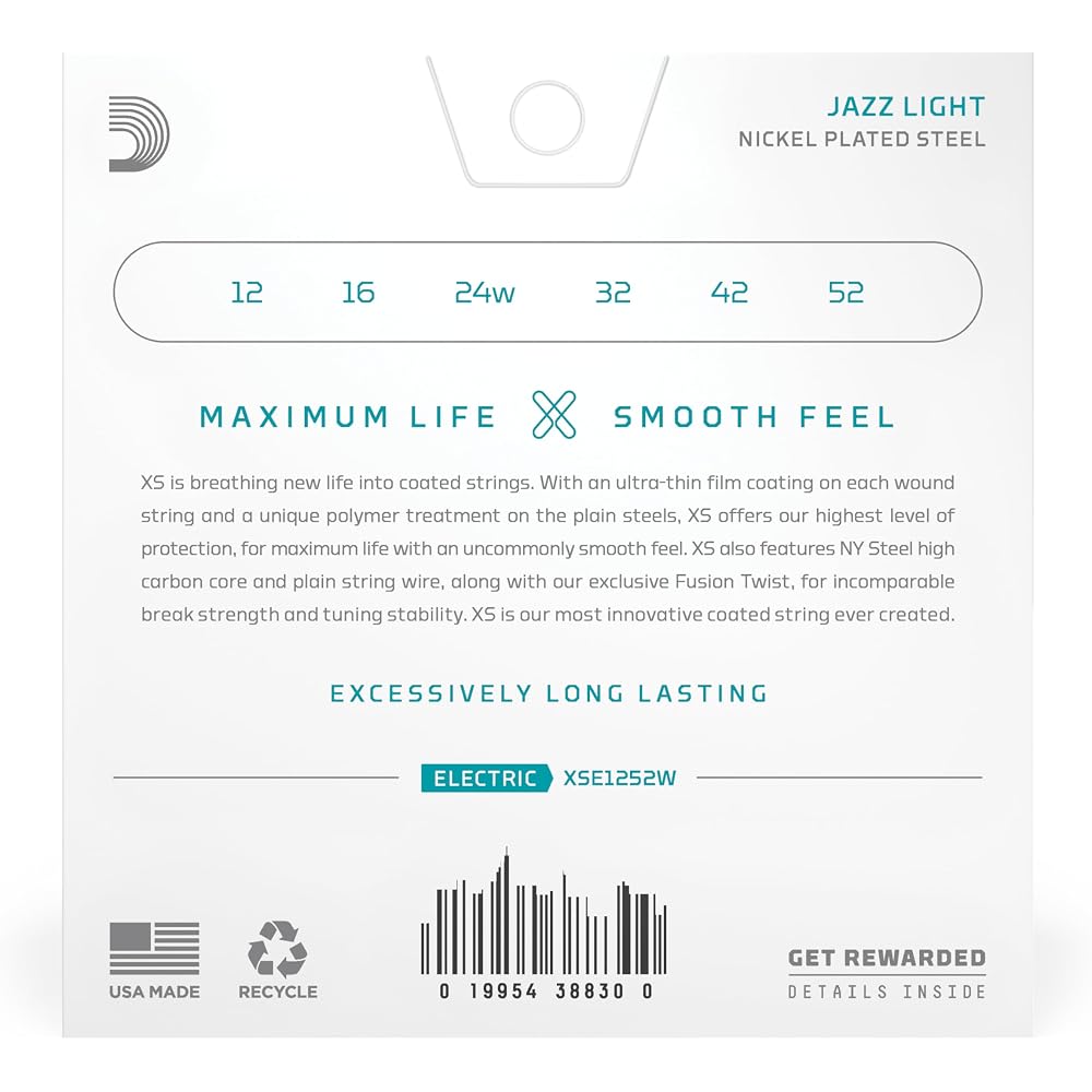 D'Addario Daddario Electric Guitar Strings XS Coated Strings Nickel Jazz Light 3 Strings Winding ...