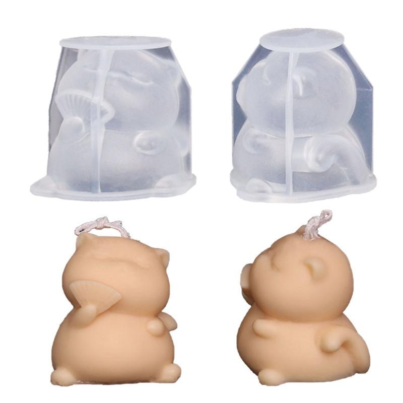 Fan Cat Chocolate Fondant Candle Silicone Molds Epoxy Resin DIY Ornaments Making Soap Melt Resin Clay Home Decorations