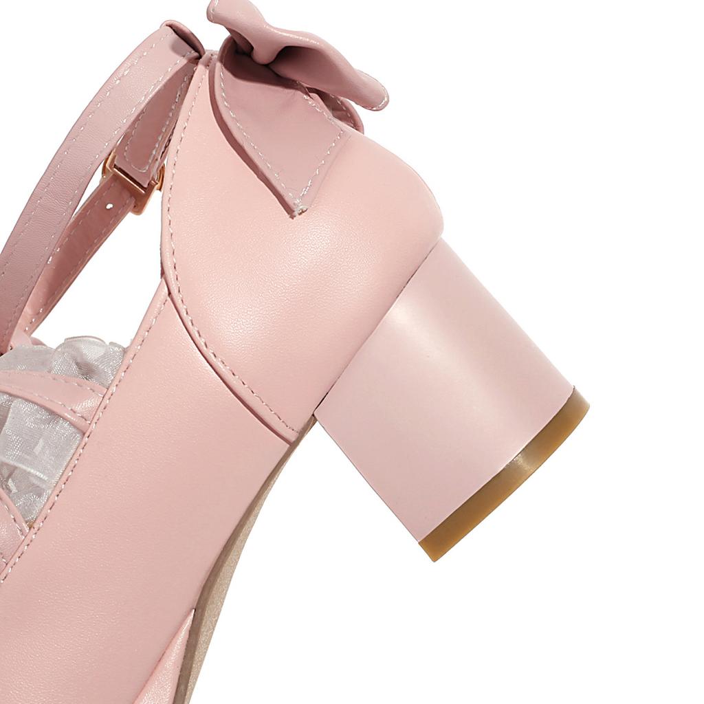 Lolita Shoes Women High Heels Pendant Lace Straps Bow Cute Girls Princess Tea Party Pumps Students Lovely Plus Size 34-48