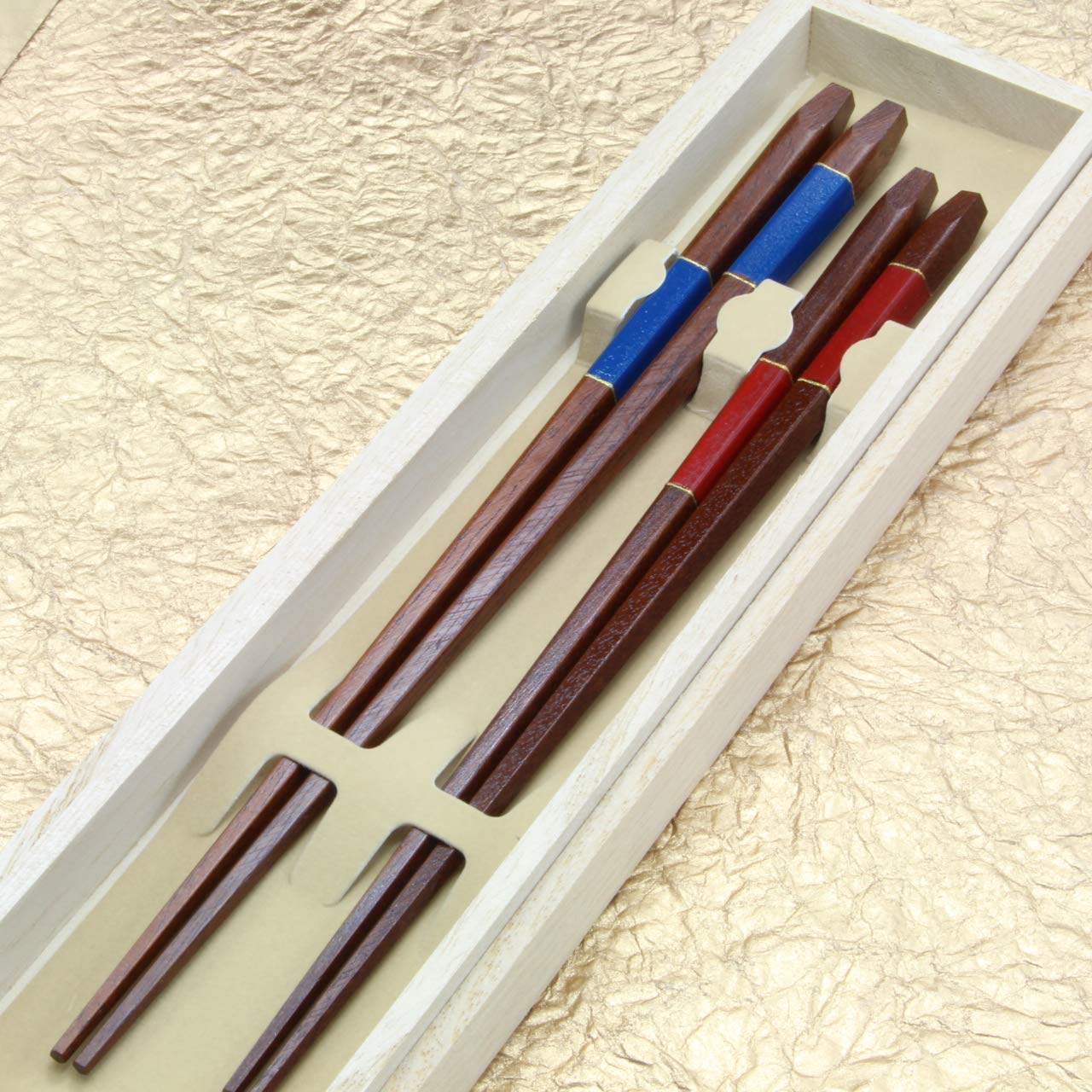 

Wakasa Lacquerware Pentagonal Lacquer Checkered Pattern Couple Gift Set in Paulownia Wood Perfect for Celebrations and Weddings Chopsticks, Box,