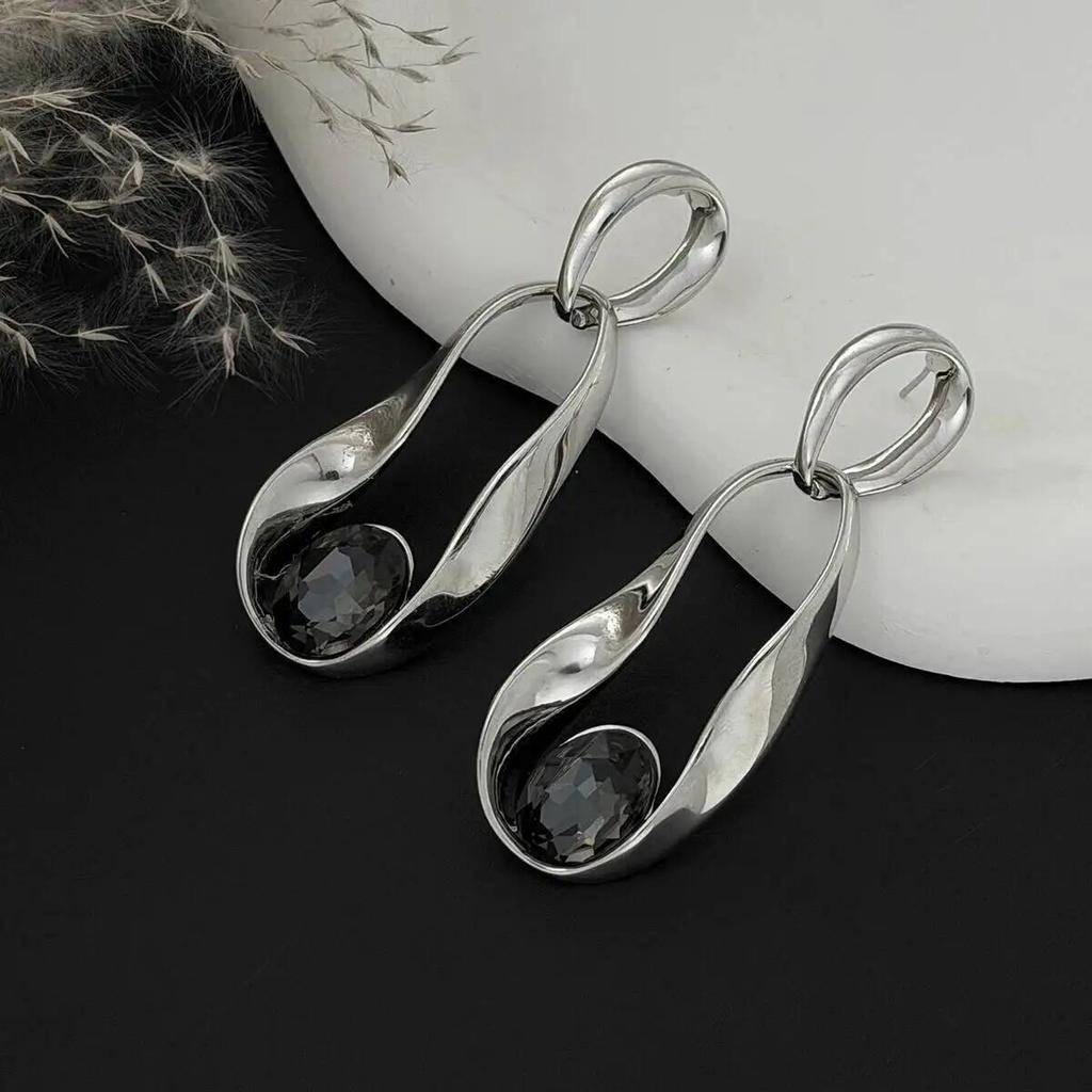 IngeSight.Z Punk Hyperbole Irregular Hollow Geometric Rhinestone Pendant Earrings Women Creative Piercing Drop Earring Jewelry