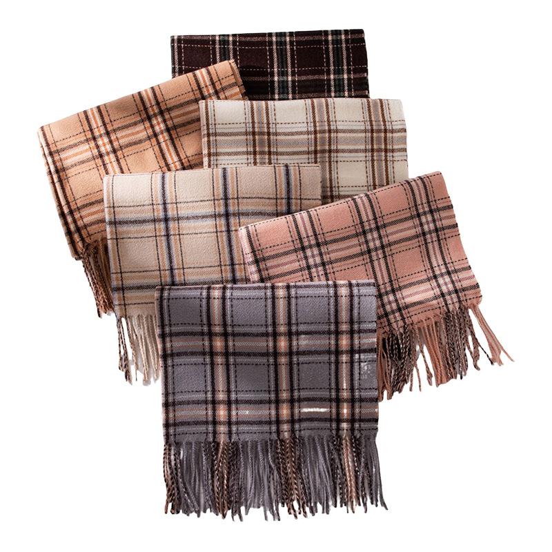 Korean Style Autumn and Winter Atmosphere Scarf for Women Autumn and Winter Thickened New Imitation Cashmere Retro Plaid Tassel Scarf for Women