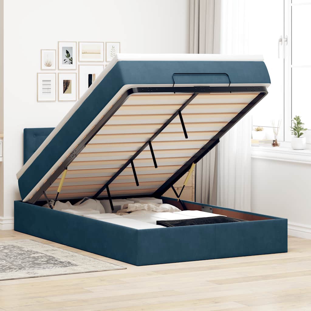 Ottoman Bed with Mattress Dark Blue 120x190 Cm Velvet