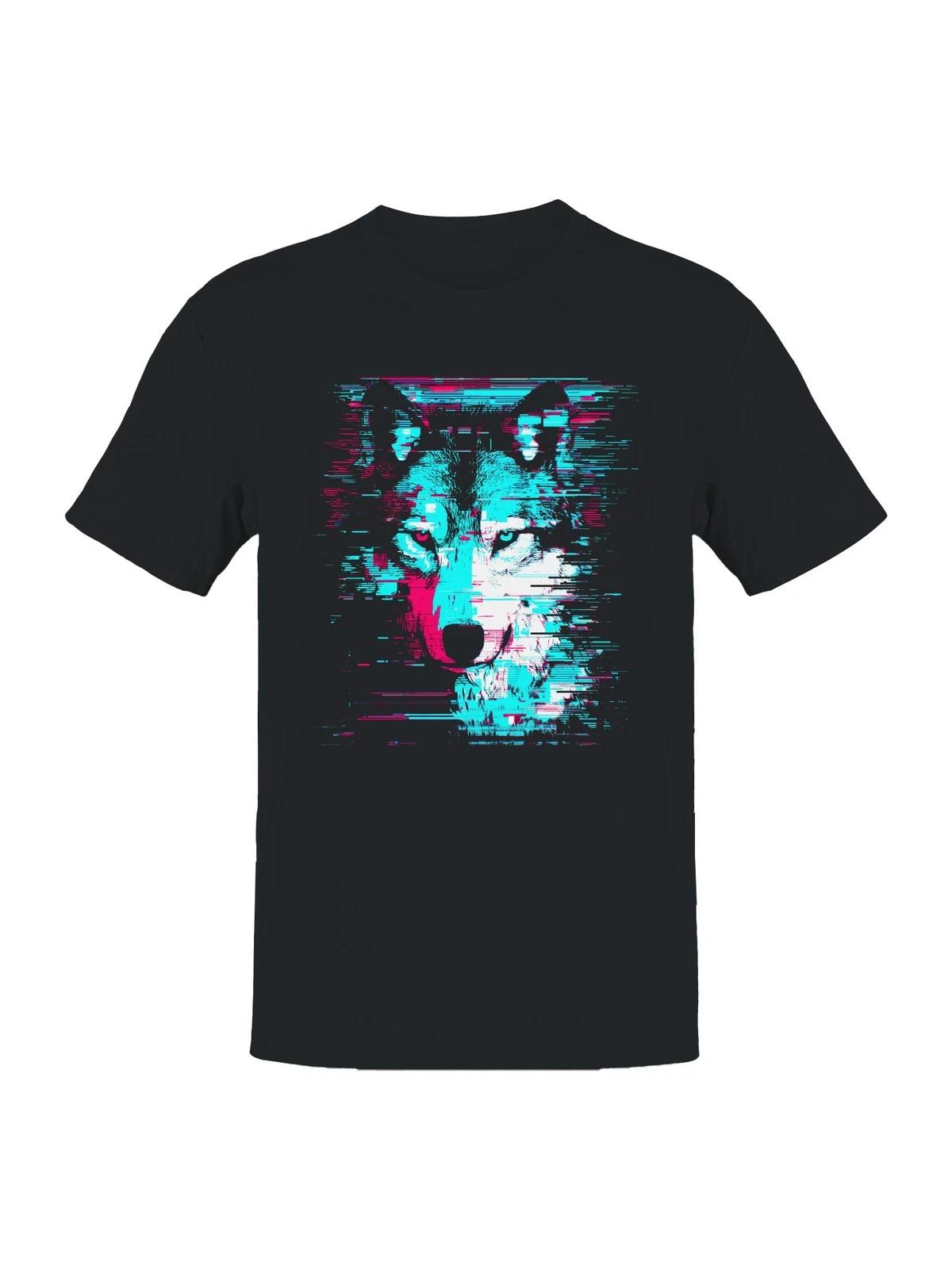 Волк в стиле глитч-арт: Мужская футболка Neon Vision XL