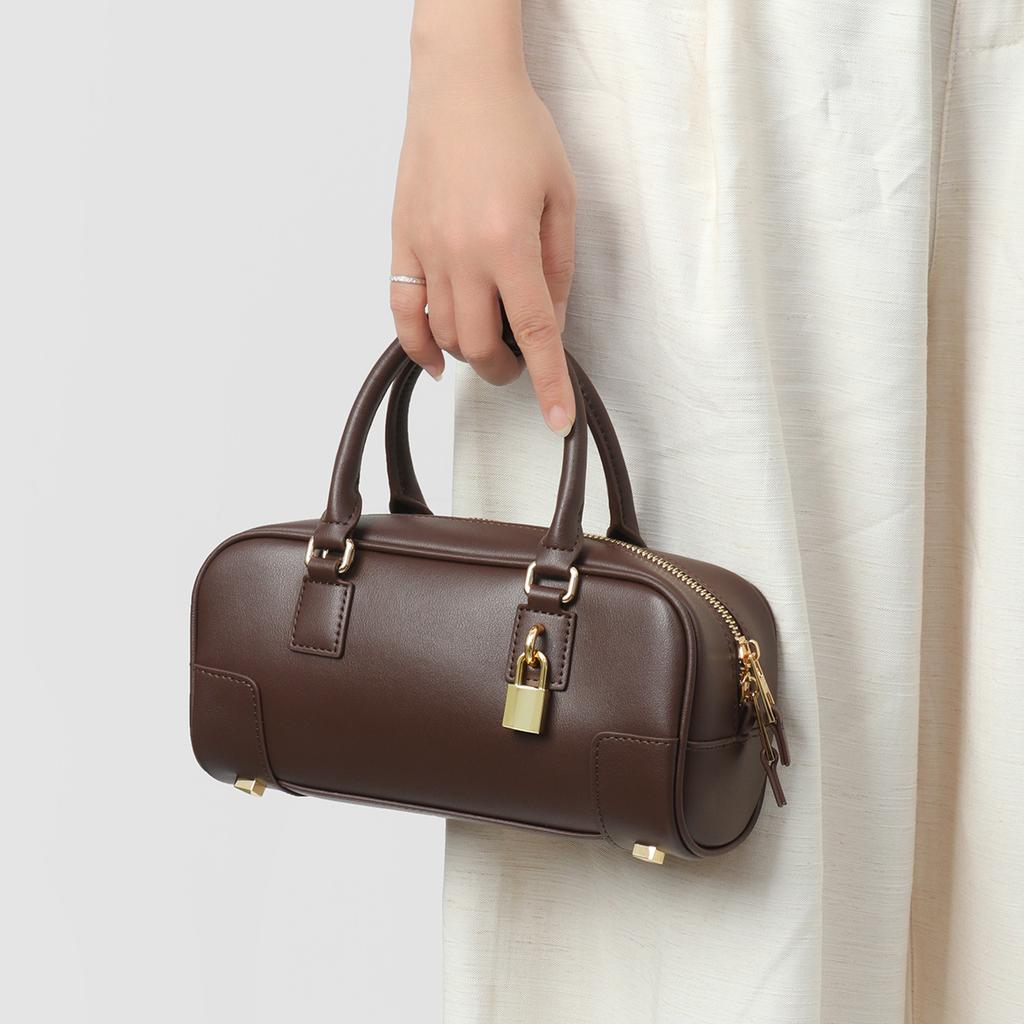 Niche design leather retro underarm bag 2026 new bowling bag Boston underarm bag shoulder bag women's bag