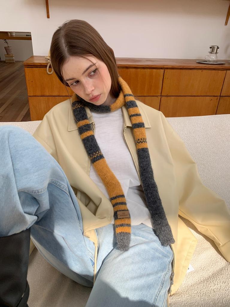 Concave shape y1k containing wool sausage scarf autumn and winter contrasting color thin and narrow scarf Spice girl baguette scarf wholesale