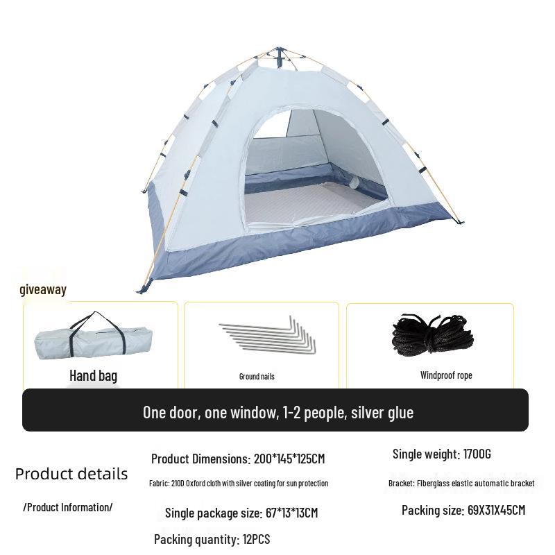 3-4 Person Automatic Camping Tent: Rainproof, Sun Protection, Lightweight, Quick Setup Standard Tent