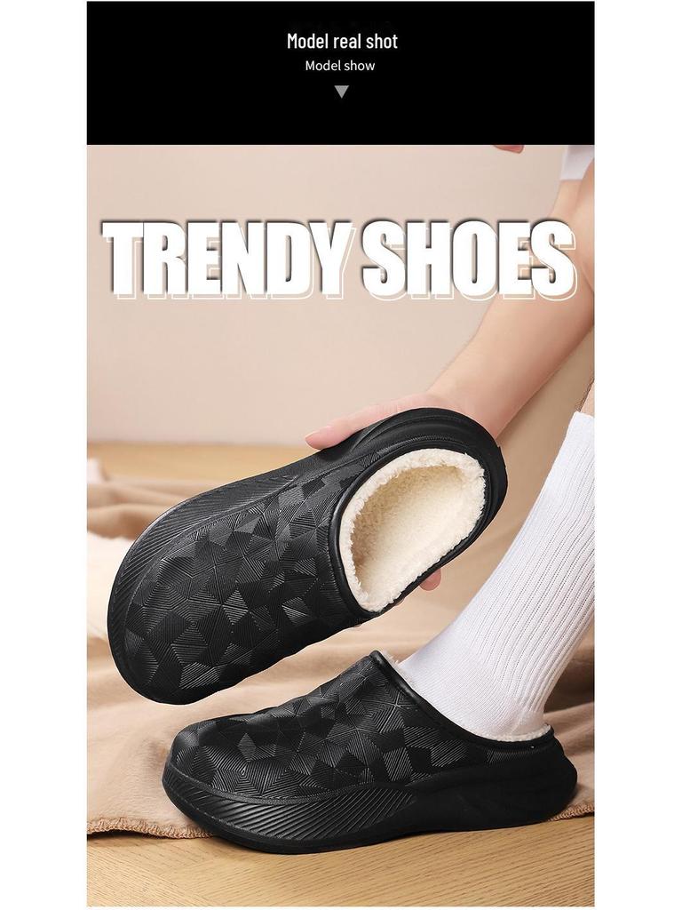 Męskie czarne bawełniane kapcie z aksamitu na obcasie, pogrubione dla ciepła, wodoodporne do noszenia na zewnątrz zimą. Odpowiedni dla nastolatków.