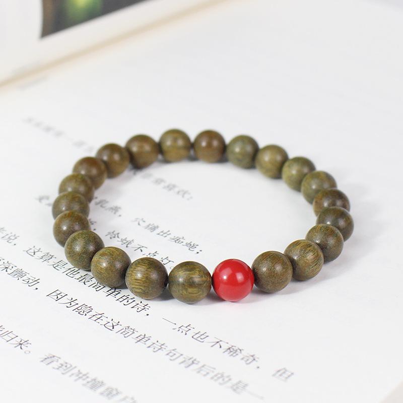 Simple Green Sandalwood Bracelet: Unisex, Single Circle Retro Ethnic Style with Natural Fragrance In Small Size for Students and Couples