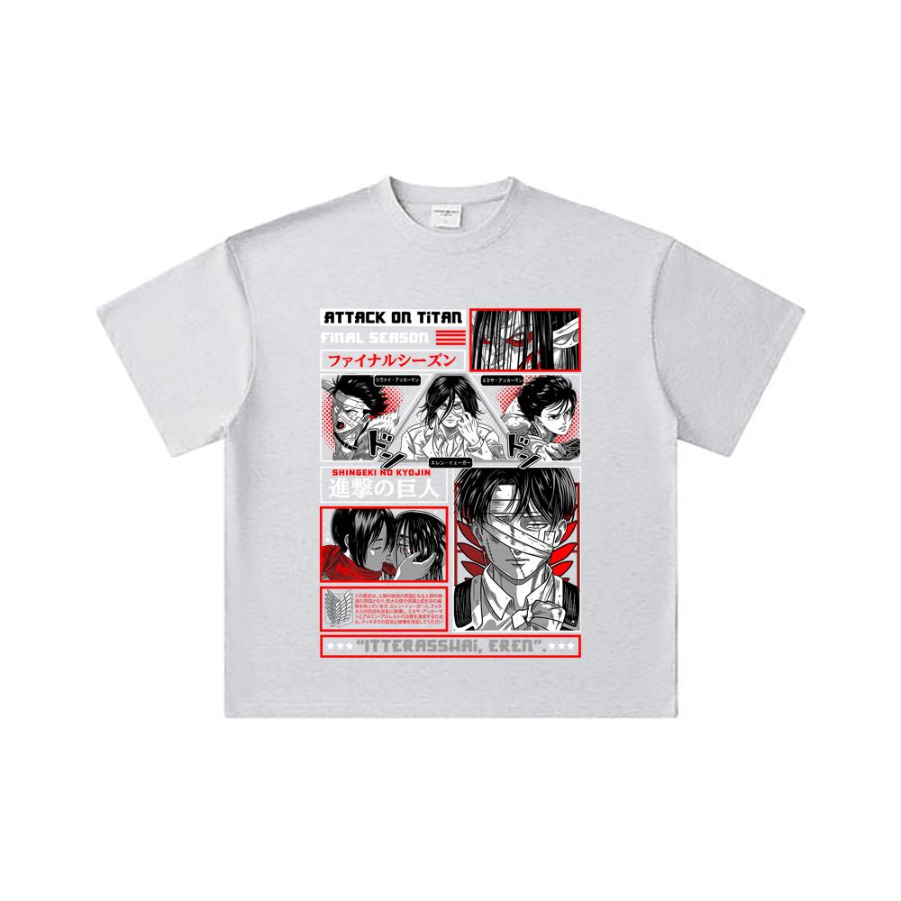 260 GSM Double Yarn 32 Count 100% Cotton Attack On Titan V3 Print Unisex Heavy Cotton T Shirt