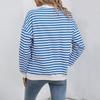 Autumn Long-sleeved Striped Loose T-shirt Casual Polo Collar Zipper Pullover Sweatshirt