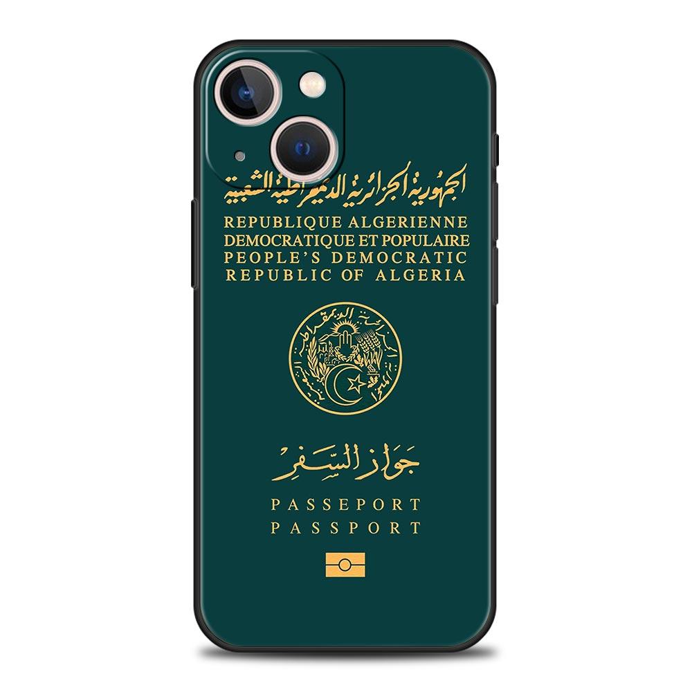 Algeria Russia Passport For iPhone 11 12 13 15 14 Pro Max Phone Case X XR XS 7 8 Plus SE 2020 Luxury Black Soft Cover Funda