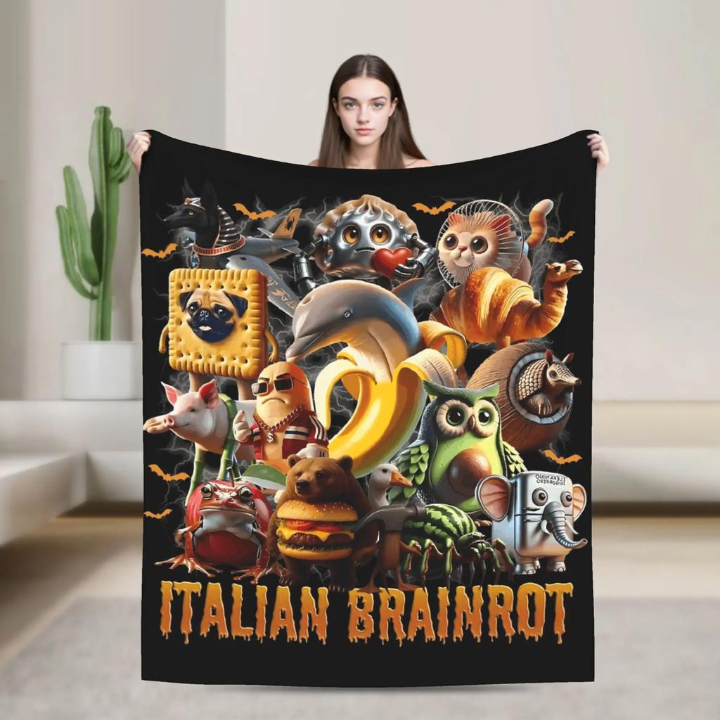 Italian Brainrot Italian Brainrot Funny Memes Blankets Decorative Flannel Bedding Throws For Living Room Warm Soft Bedspread