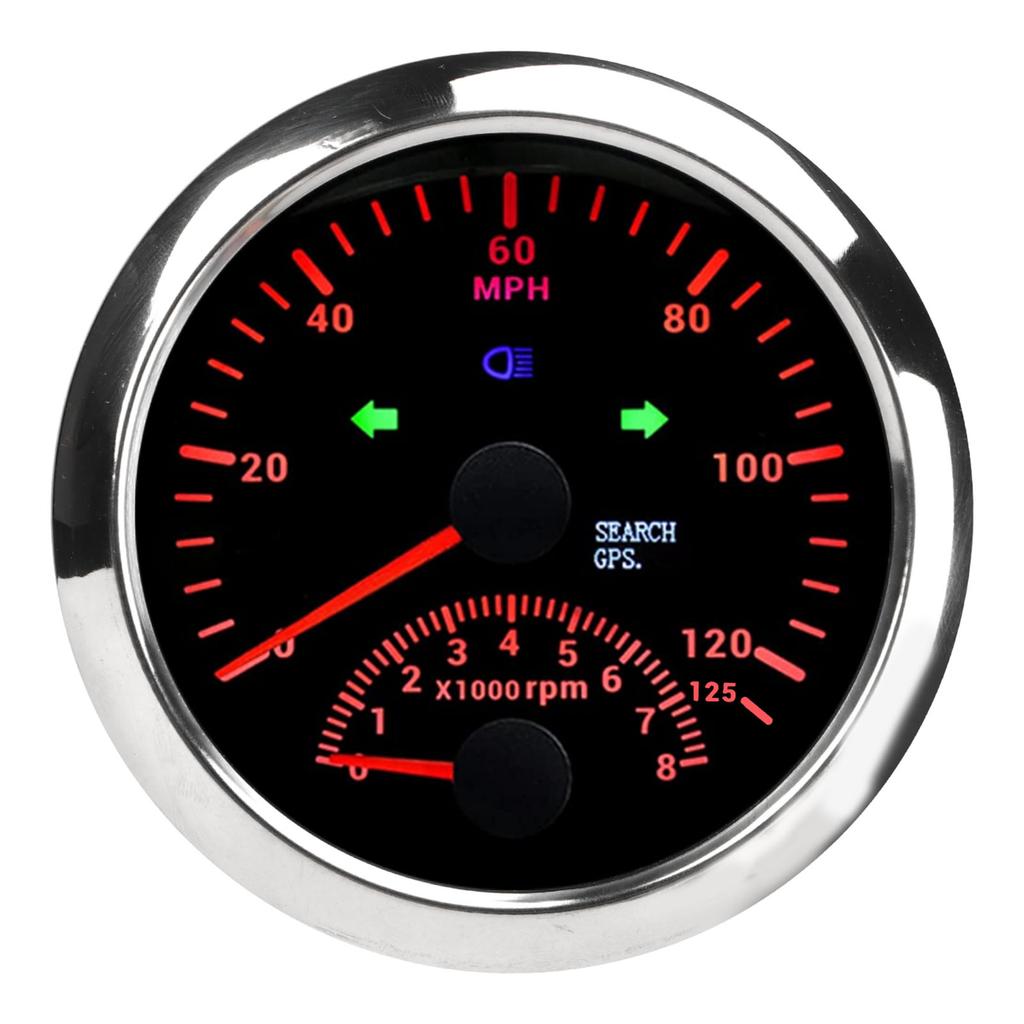 85mm GPS Speed Gauge 3 3 8in 0‑125MPH Waterproof DC9‑32V for Ship Yacht Motorcycle ATV Engineering Vehicle Black Dial