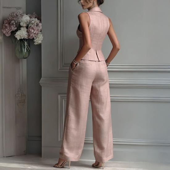 Damen Sommer 2-teilige Business Work Outfits, Ärmellose Hemdweste und Weite Hosen Passendes Set