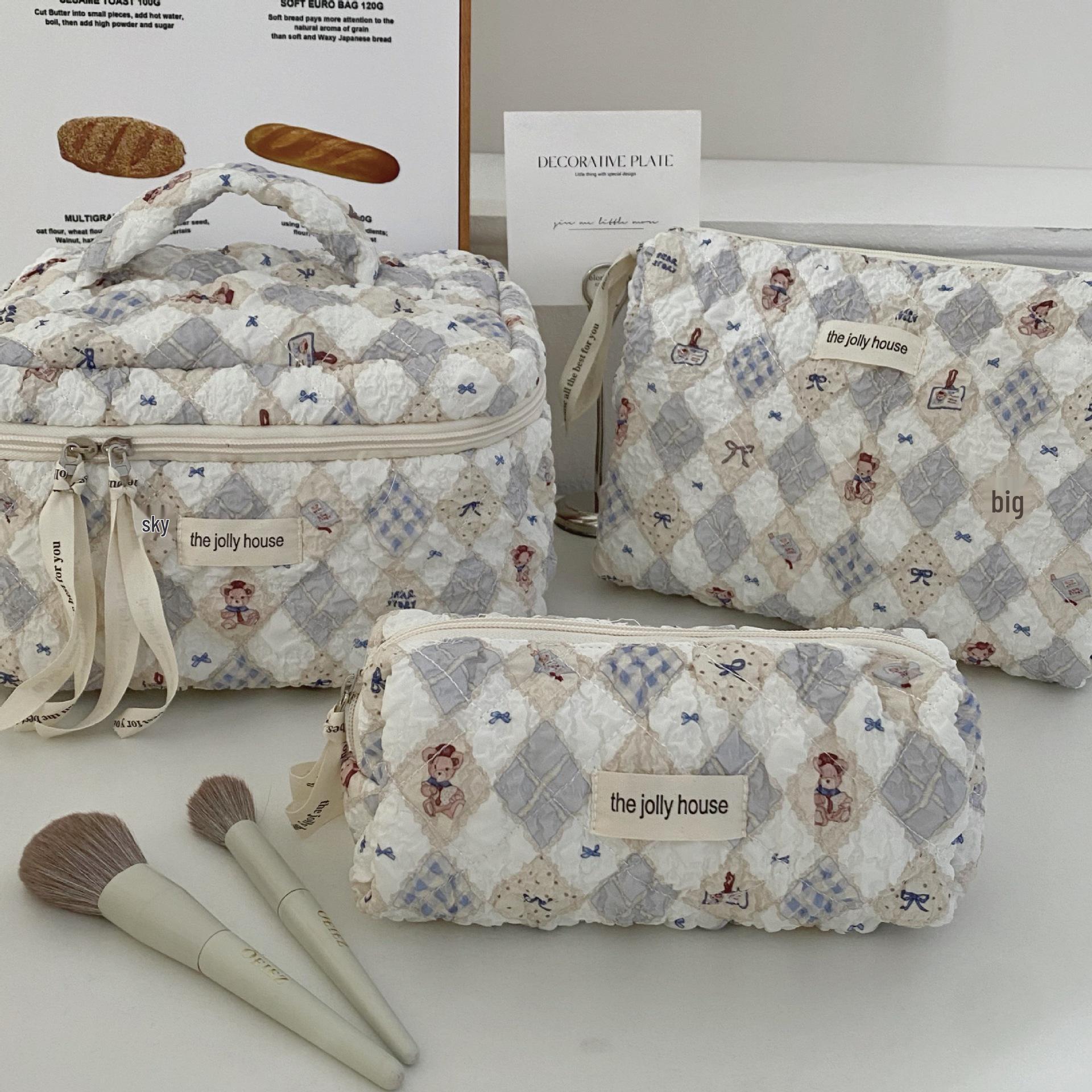 

Клетчатая стеганая косметичка большой вместимости - Мягкая, портативная сумочка для студентов Small